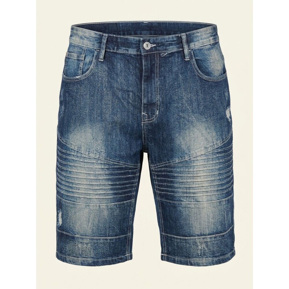 Southpole Slim Fit Distressed Moto Denim Shorts-Size 38